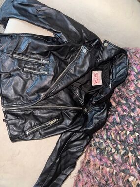 Levi's Black Faux Leather Motorcycle Jacket for Kids